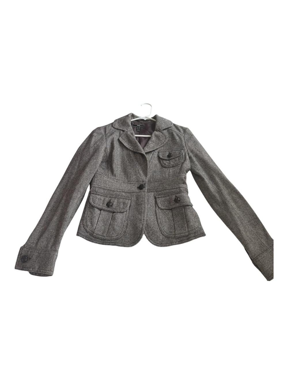 Mango Gray Tweed Fitted Blazer Jacket